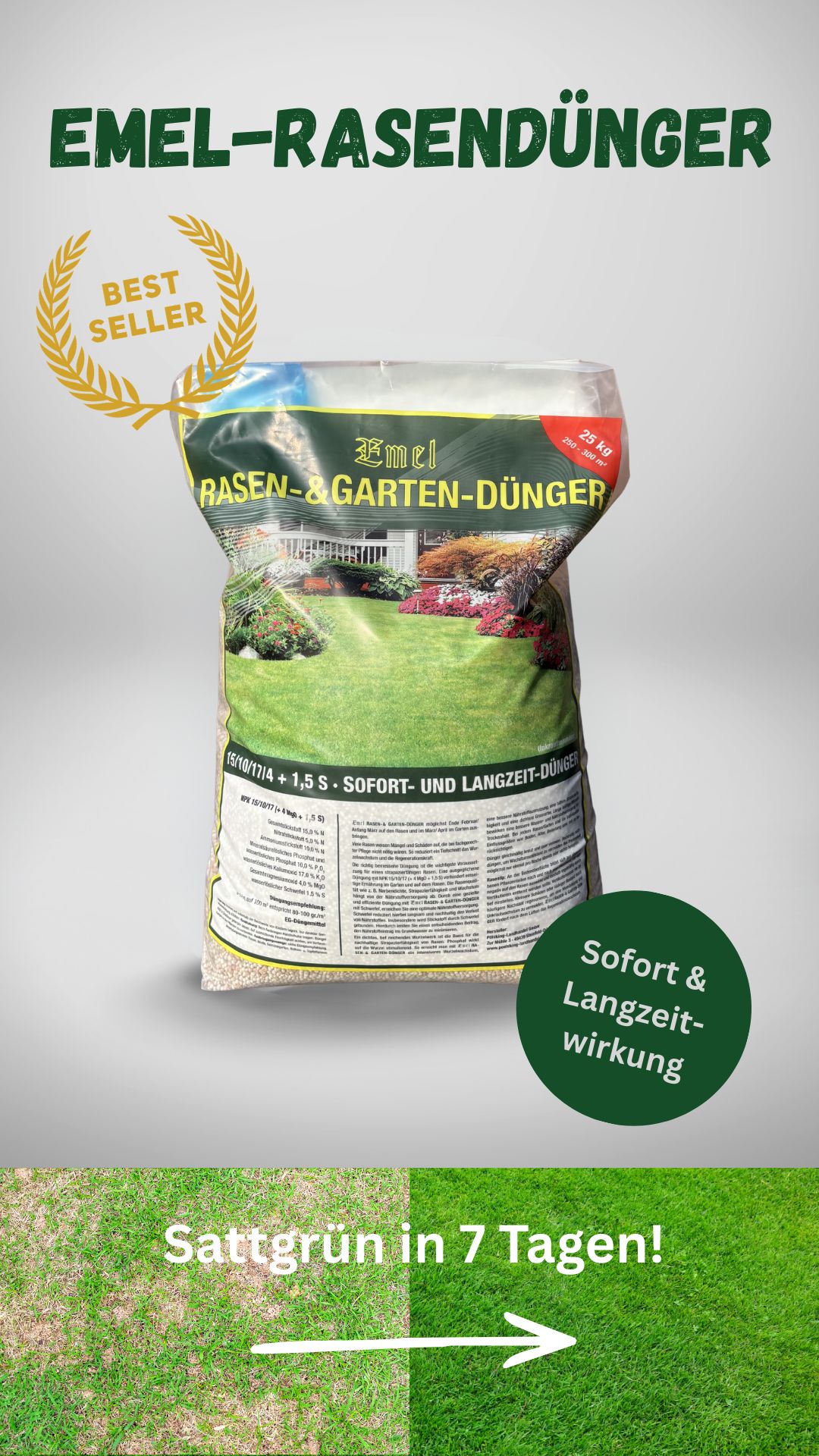 Rasendünger 15+10+17+4 NPK Dünger